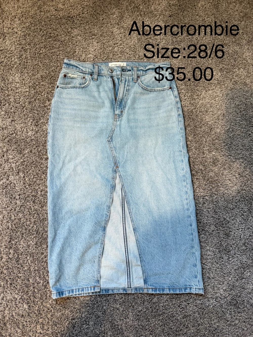 Abercrombie & Fitch Light Blue Denim Midi Skirt with Front Slit